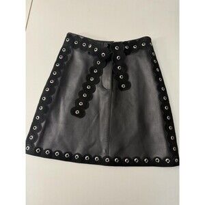 Maje Jarisco Jupe Coir Black Leather Mini Skirt  Rommet Suede Accent Trim Sz 34